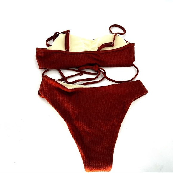 Shein Women's Solid Ribbed Knit Strappy Bralette High Leg Bikini Set - S - Picture 3 of 4